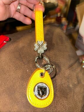Yellow Crystal Dodge Charm Leather Keychain Wristlet